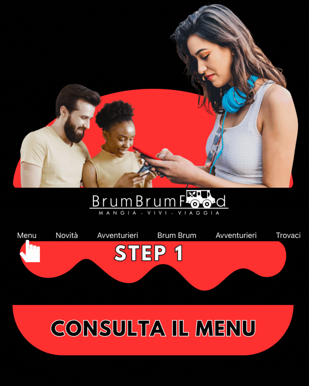 Schermata di selezione del menu dal food truck Brum Brum